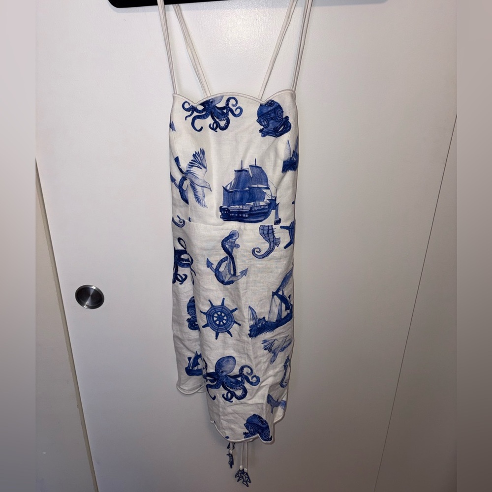 Farm Rio Nautical Wonder Linen Mini Dress - Picture 3 of 7